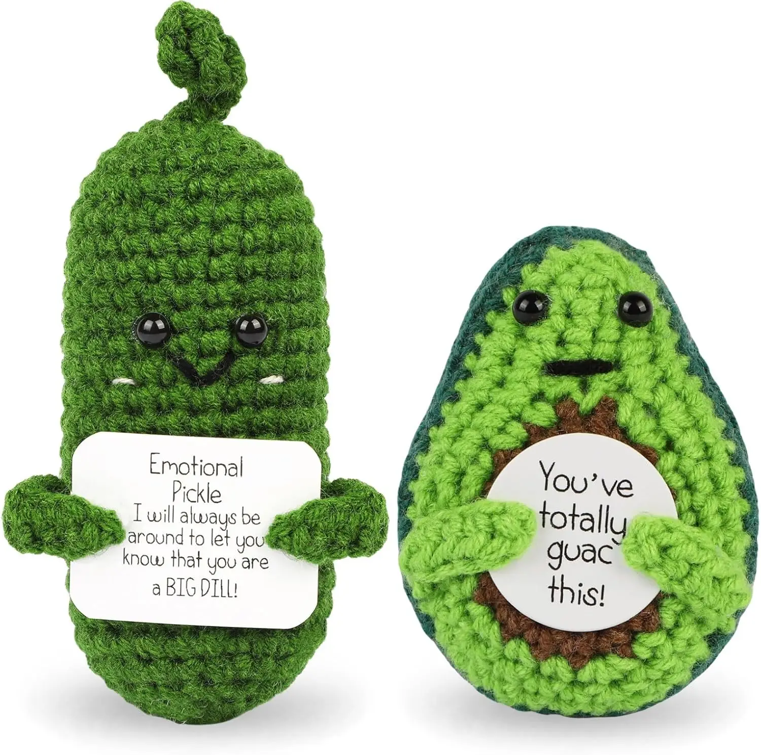 Handmade Emotional Support Pickle Crochet Funny Sour Cucumber Knitted Pickle with Positive Card Cheer up Gift Crochet Home Decor