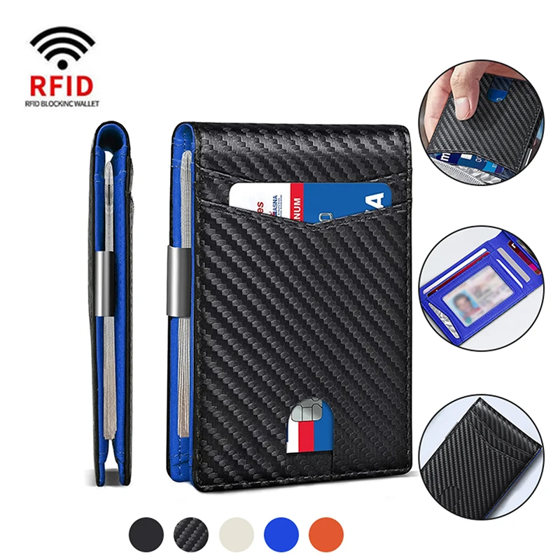 Rfid Carbon Fiber Card Holder Wallets Men Business Small Slim Mini Money Bag Bifold Leather Wallets for Men Male Luxury Vallet