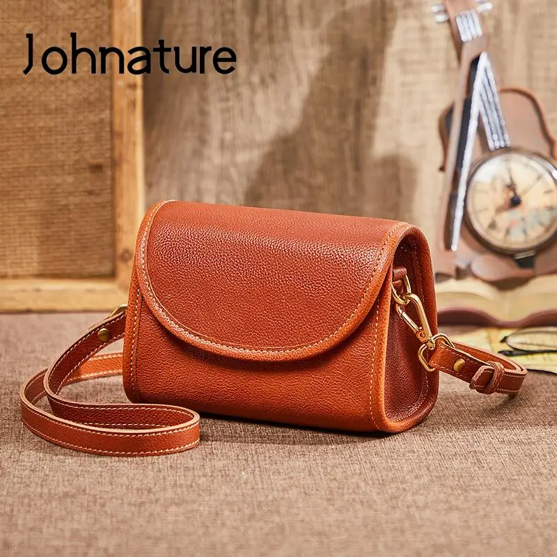 

Johnature Genuine Leather Vintage Women Small Bag 2024 New Fashion Natural Cowhide Solid Color Shoulder & Crossbody Bags