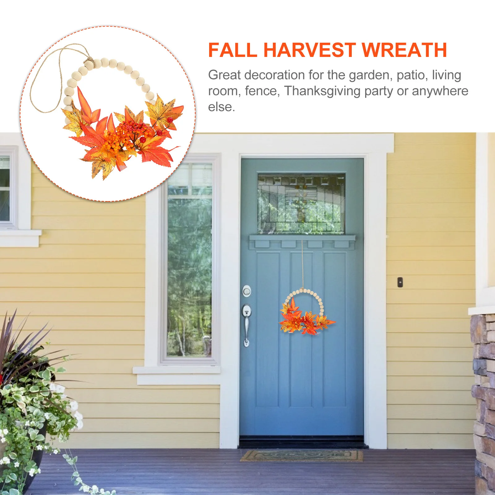 

Artificial Pumpkin and Maple Leaf Autumn Wreath Fall Harvest Hanging Decoration for Front Door Wall Thanksgiving Decor