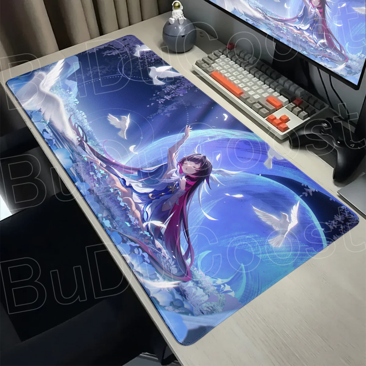 Kawaii Anime Girls Columbina Rubber Mousepad Home Company Decorate Carpet 30x80cm Gamer Keyboard Long Mouse Mat With Stitch Edge