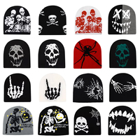 Beanies Fashion Skull Print Y2K Knitted Hats for Women Men Ear Protection Winter Autumn Windproof Keep Warm Gorras Hip Hop Cap