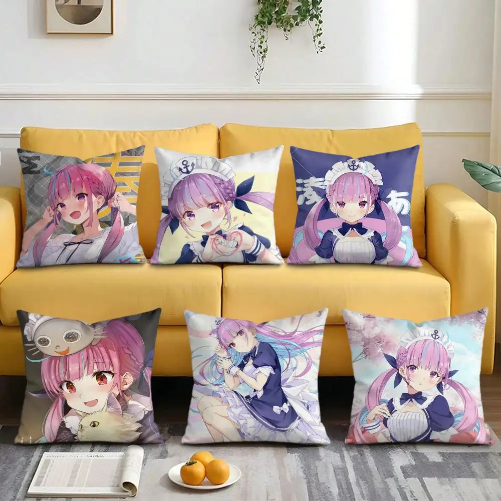 H-Hololive M-Minato Aqua Cushion Cover Soft Short Plush Double-Sided Printing Home Decor Machine Washable Pillow Case Gift