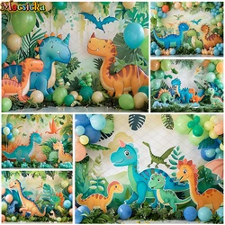 Mocsicka Photography Background Tropical Jungle Dinosaur Animal 1st Boy Birthday Party Cake Smash Decor Backdrop Photo Studio