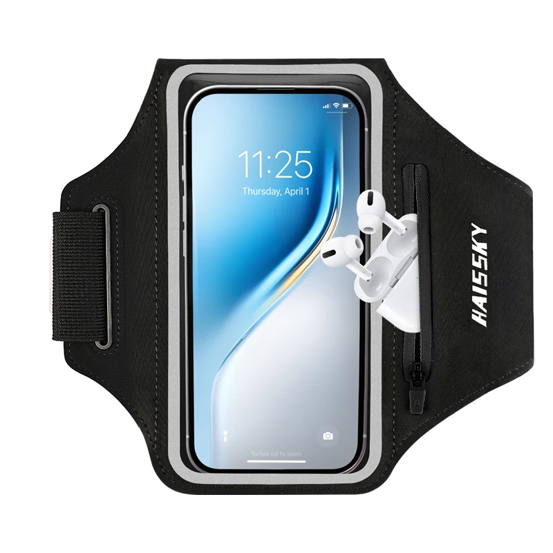 HAISSKY Aniti-fall Armband Running Bags For iPhone 17 16 Pro Max 17 Air 15 Plus 16E 14 13 Xiaomi Samsung Zipper Pocket Arm Pouch