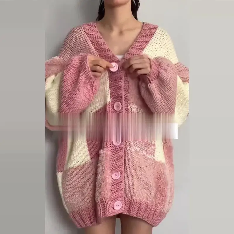 

Осень 2024, модная цветная вязаная куртка, женская трансграничная одежда, универсальная вязаная верхняя одежда Lazy Sle