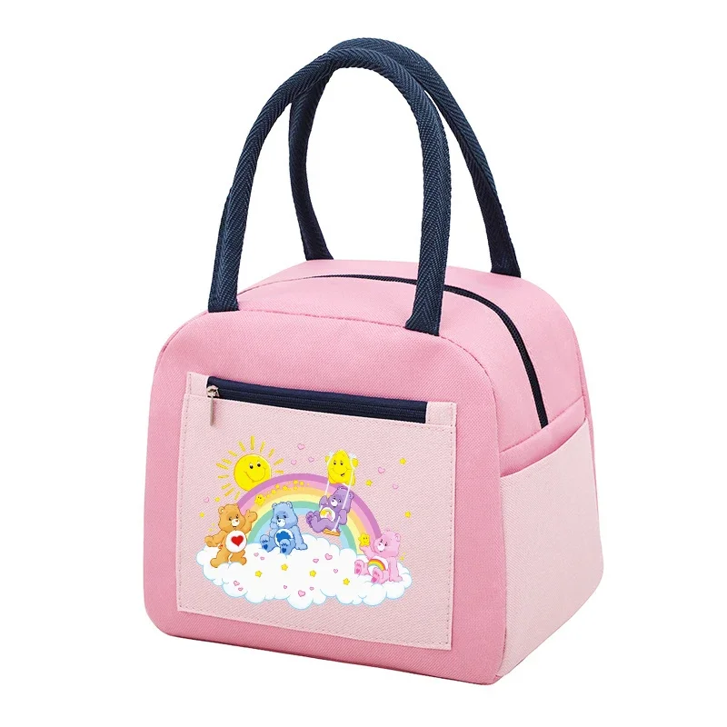 Carebearss Lunch Bag Kids Anime Bento Food Handbag Children School Picnic Thermal Insulation Pouch Girls Gift Hot Sales