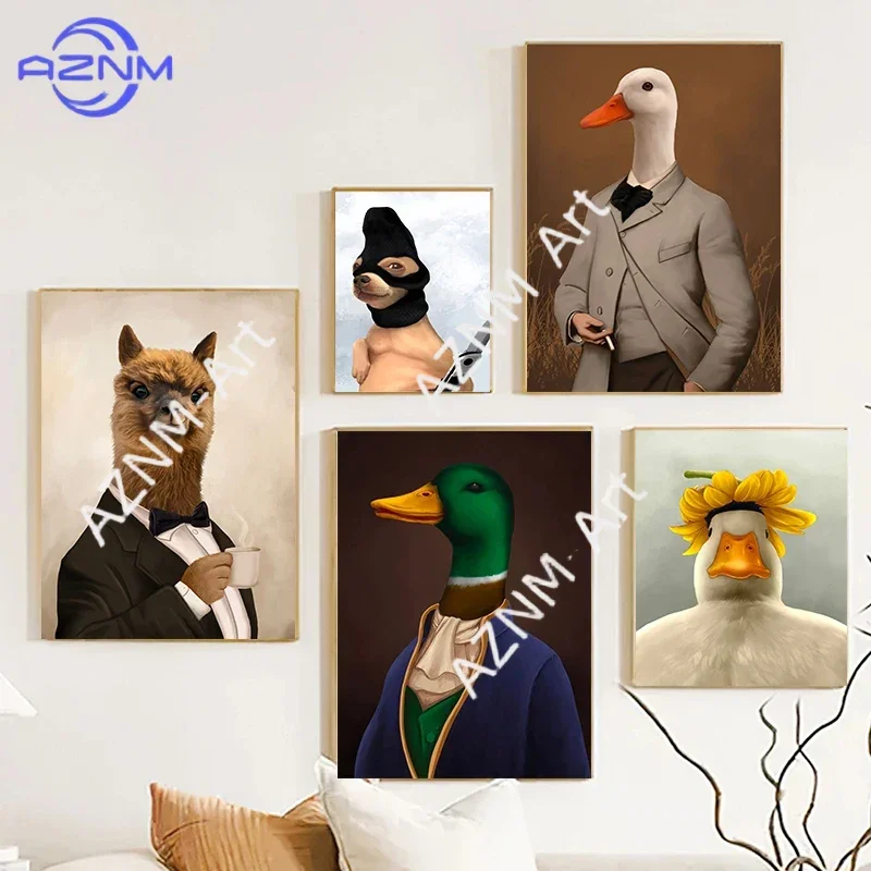 Funny Animal In A Suit Poster Humor Duck Coffee Canvas Painting Wall Art Picture Print Living Room Home Decoration Gift Cuadros