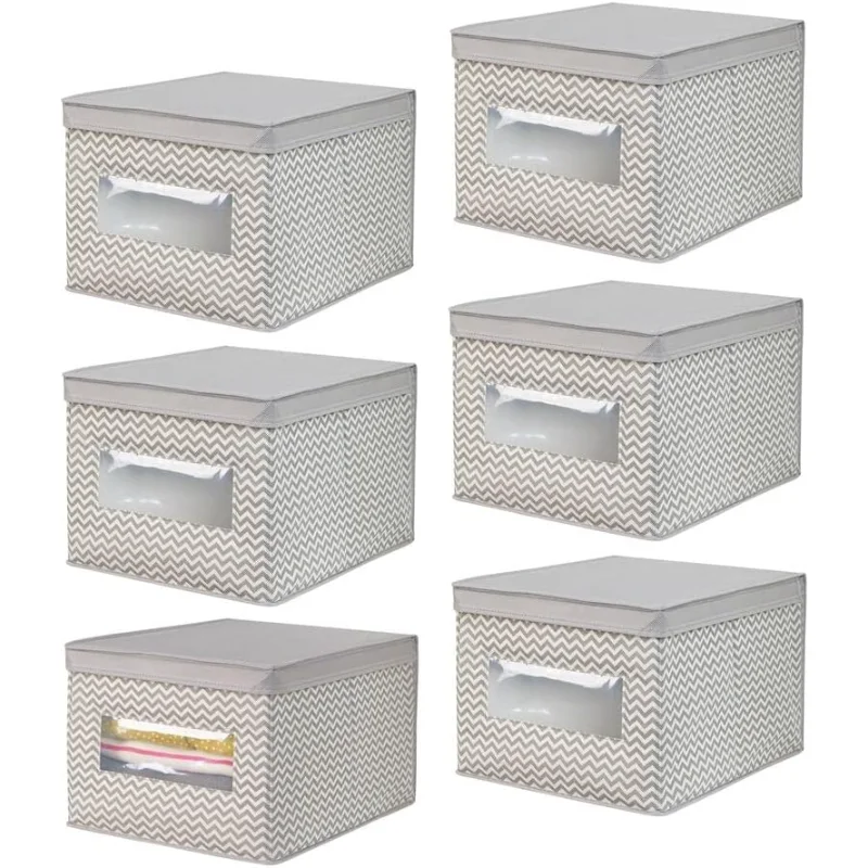 

Large Fabric Stackable Closet Organizer Box, Clear Window/Lid - Bedroom, Office, Bathroom, Mudroom Organization, Shoe, Sweater,