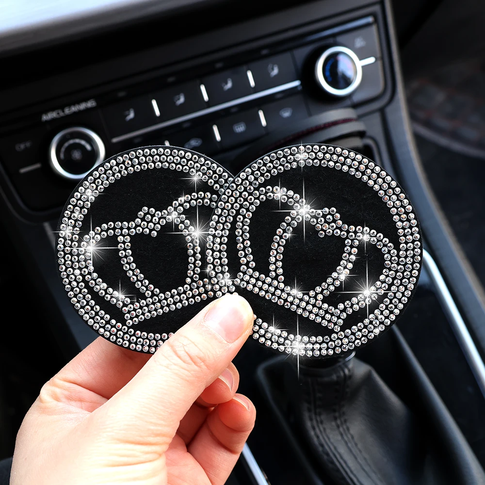 2pcs Water cup mat Crown pattern Grid Car Coasters Soft Rubber Artificial Diamond Non Slip Creative Cup Holder Coaster