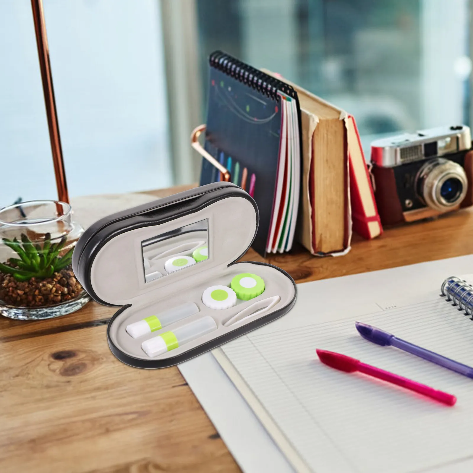 

Чехол для очков черный, стильный, портативный дорожный набор, двойной отсек для линз и очков, органайзер для аксессуаров для очков