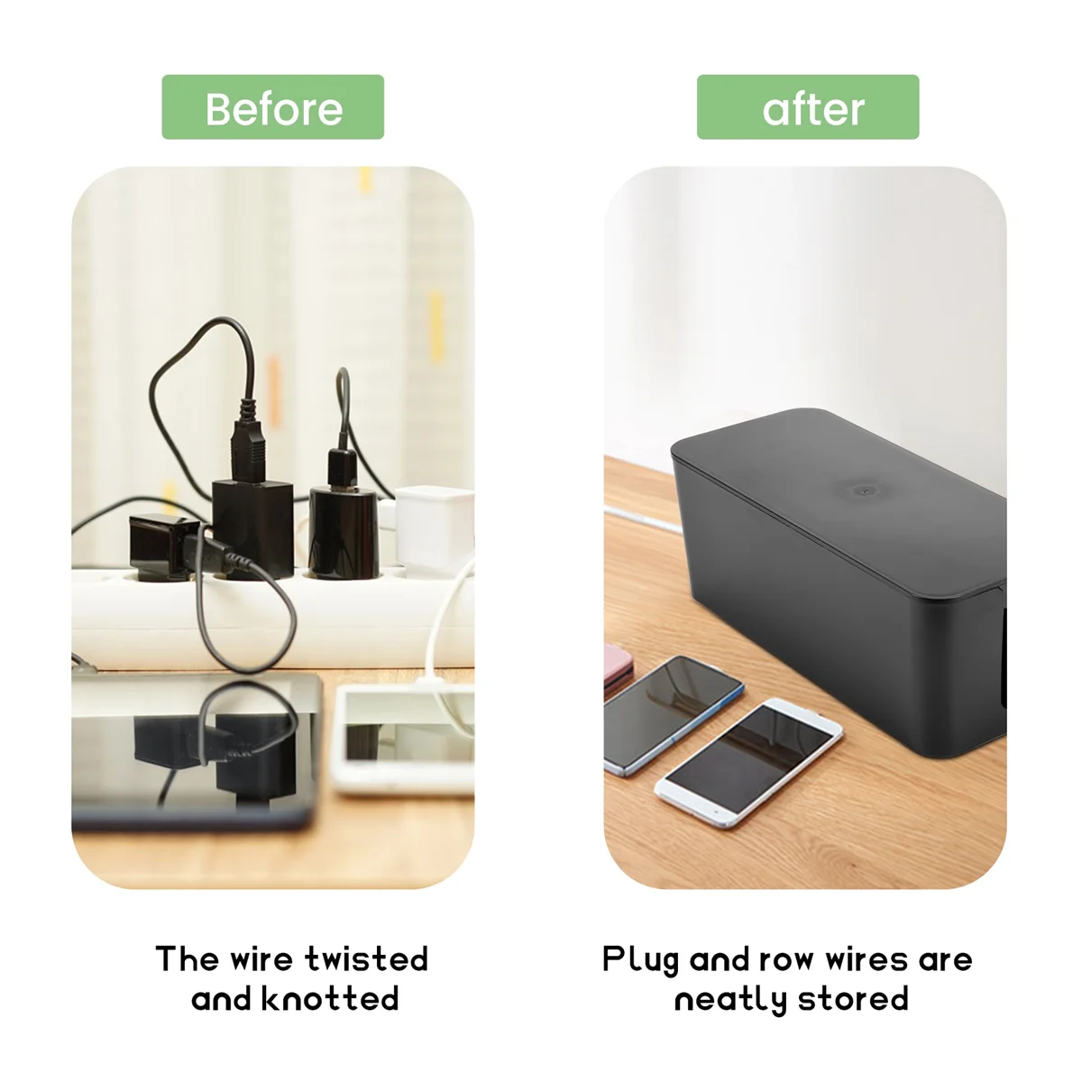 Cable Management Box, Wire Storage Box, Used to Hide the Power Strip, Suitable for Home/Office (Black)