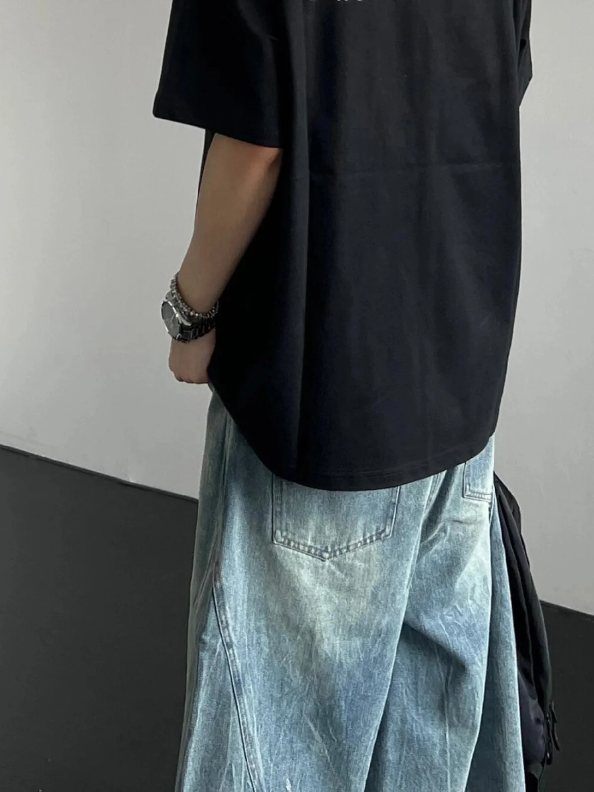 الأمريكية الرجعية Waed مستقيم الساق الرجال الجينز فضفاض خدش الإحساس سبعة أقدام السراويل عالية الخصر الشباب الصيف Faion