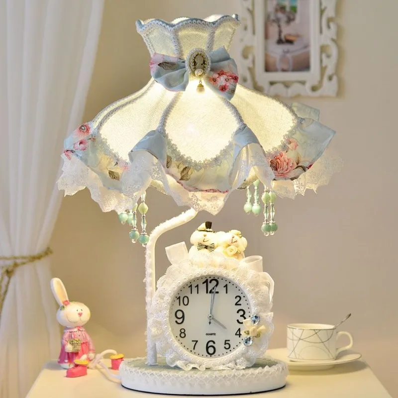 European bedroom bedside lamp, princess room desk lamp, warm birthday wedding gift, clock remote control desk lamp