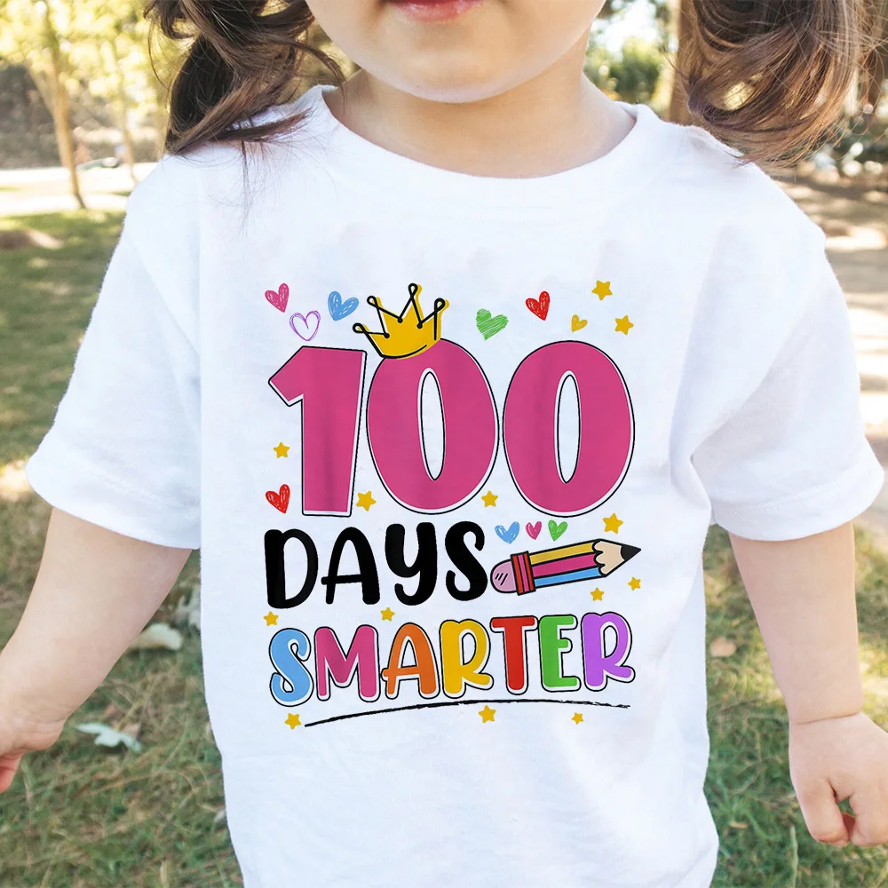 Toddler Little Boys Girls 100 Days of School T-Shirt 100 Days Brighter School Celebration Student Funny Graphic Shirts