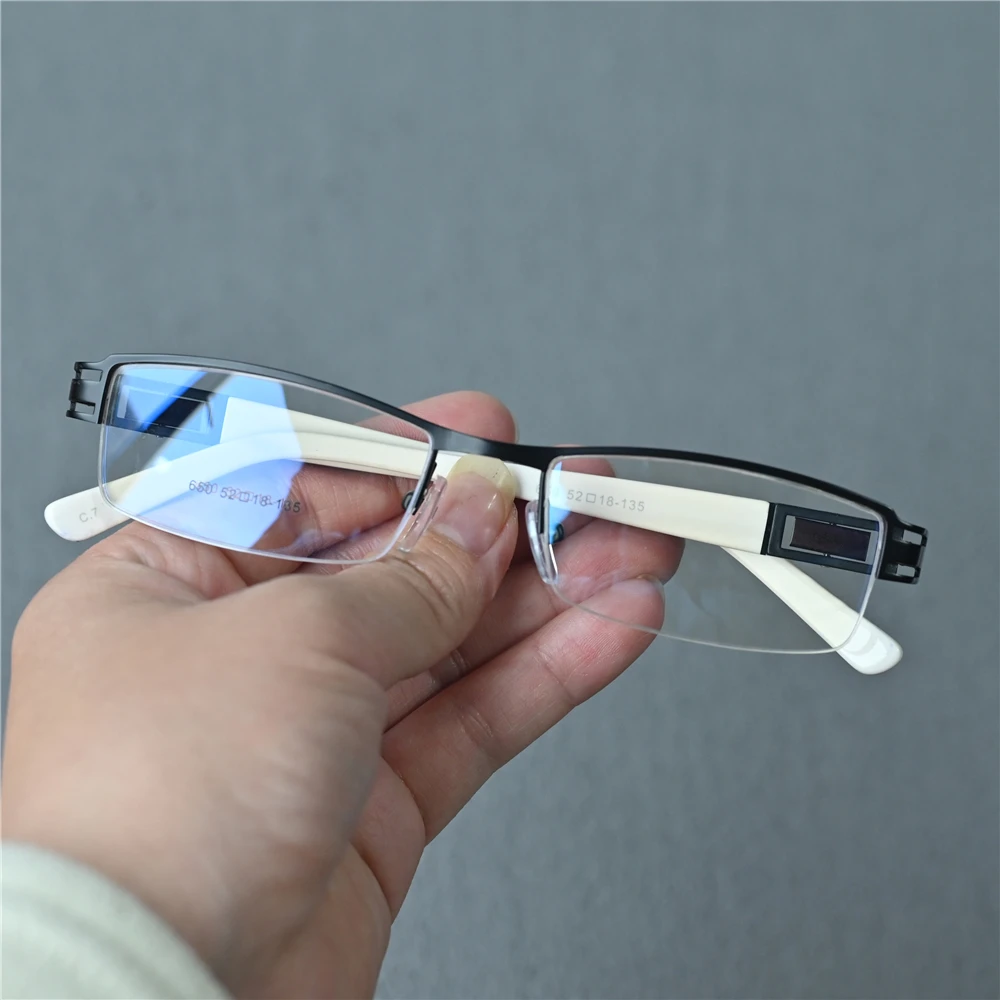 Cubojue Men Reading Glasses Women Semi Rimless Eyeglasses Frame Male Blue Spectacles for Prescription Optical Lens Wide Temple