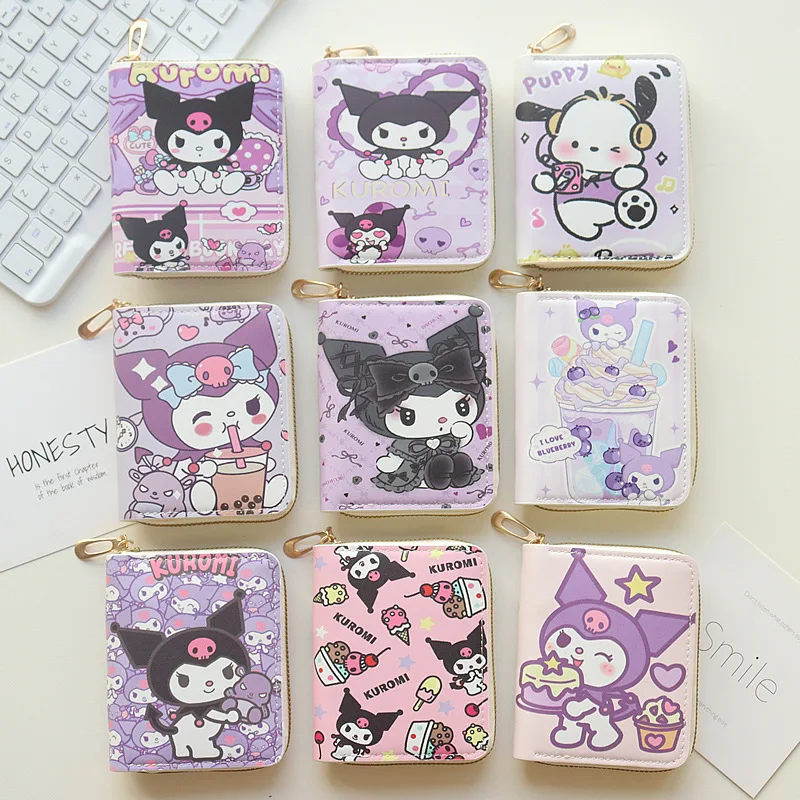 Wholesale Kawaii Sanrio Kuromi Wallet Children  Coin Purse Birthday Gift Anime Figures Tote Bag Handbag Girl Gift