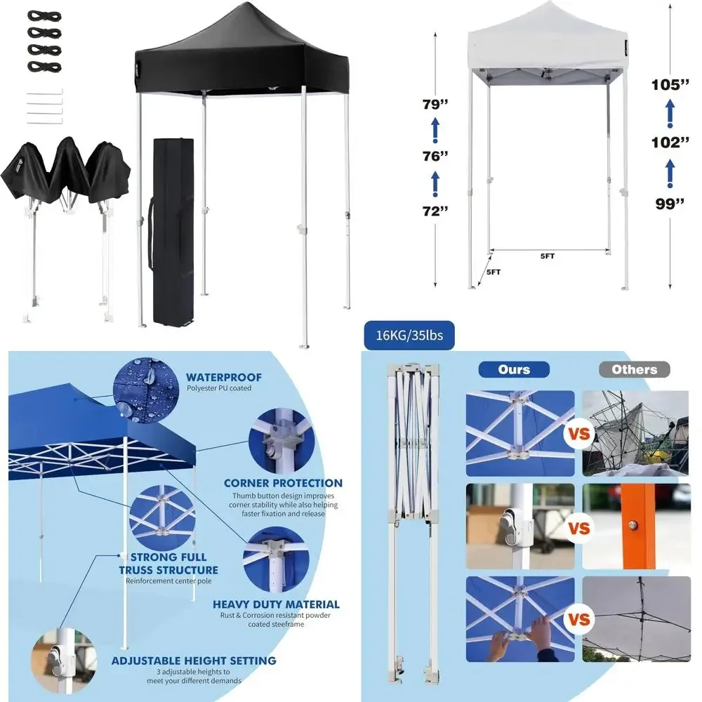 

AMERICAN PHOENIX Canopy Tent 5x5 Pop Up Portable Tent Commercial Outdoor Beach Instant Sun Shelter (Black)