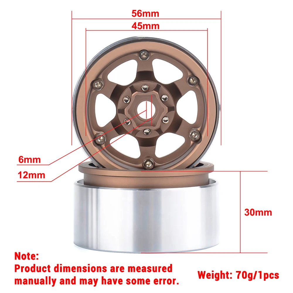 PYFORE 1.9‘’ Metal Beadlock Wheel Rim Hub Climbing Tires Adapter 12mm for 1/10 RC Car Crawler YIKONG FMS Accessories