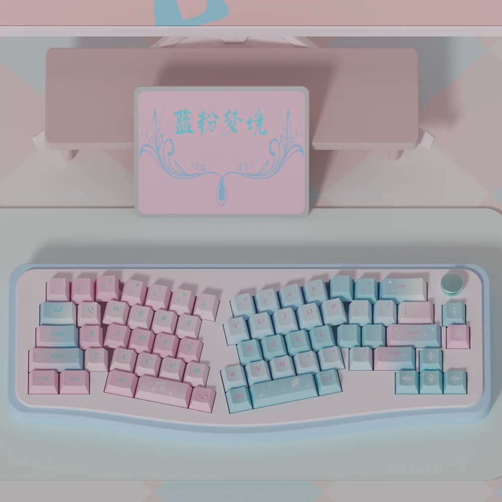 Imagem -02 - Azul e Rosa Sonho Tema Keycaps Grupo Sublimação Pbt Cereja Perfil Acessórios Teclado Mecânico Gradiente Rosa