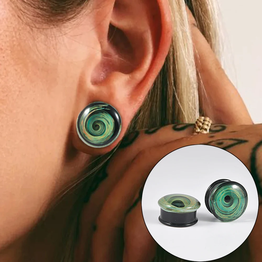 1-2PCS Glass Smoke Fog Jellyfish /Oil Painting/Starry Sky Line Ear Plugs Tunnel Weight Solid Earrings Strengthed Flared Jewelry