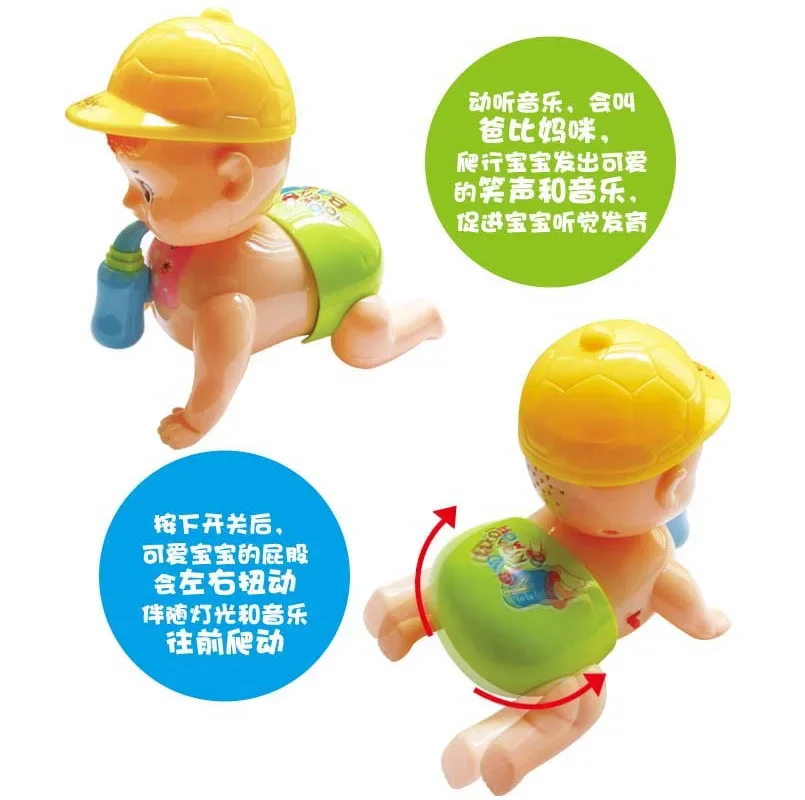 2PCS Puzzle Children's Electric Bottle Climbing Doll Toy Big Eyes Cute Baby Climbing Doll Electric Music Toy