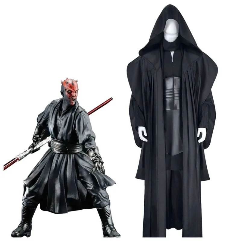 Herren Darth Maul Schwarze Tunika Uniform Komplettset Halloween Darth Kapuzenrobe Umhang Cosplay Kostüm Disfraz Hombre Halloween Kostüm