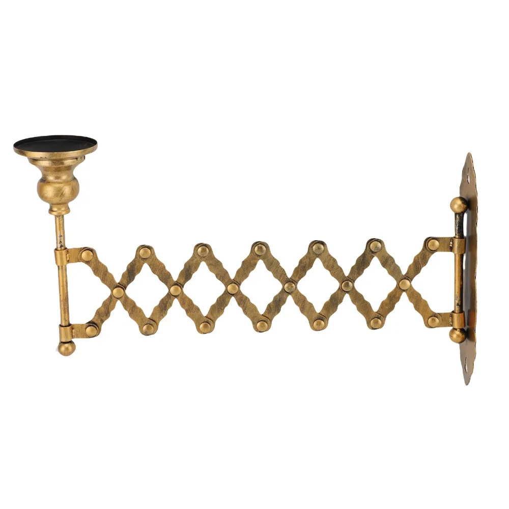 Extendable Wall Candle Sconce Antique Bronze Finish Accordion Design Metal Candlestick Holder Wall Mounted Iron
