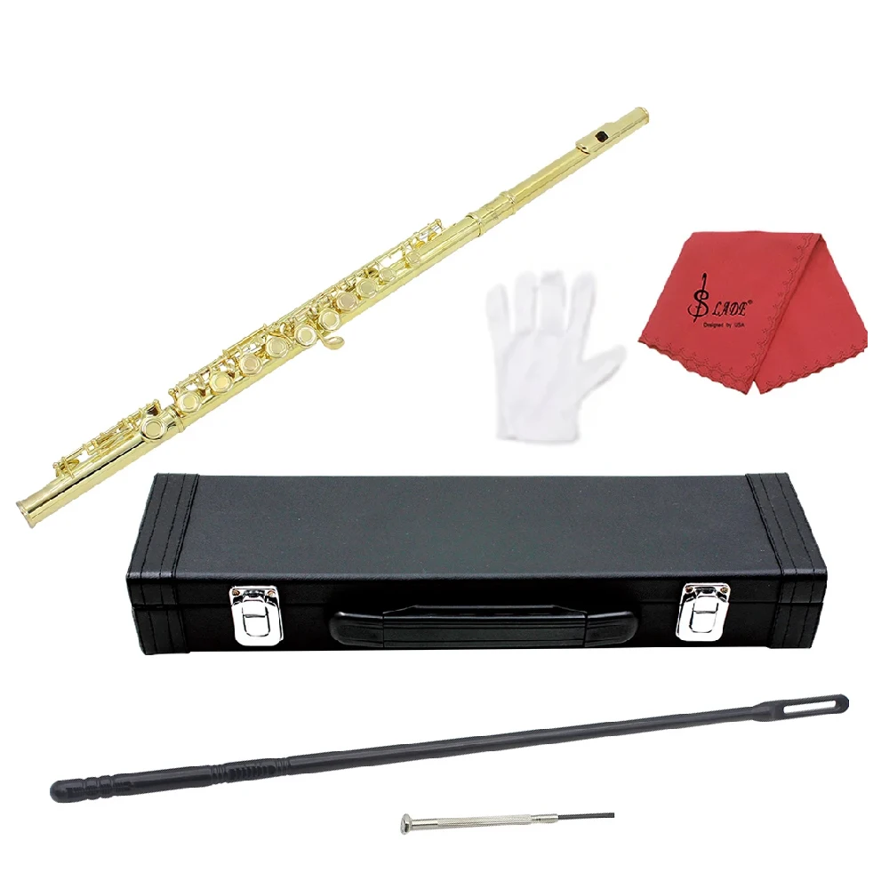 

SLADE Gold Plated 16 Holes C Tone Flute E Key Woodwind Instrument Nickel Plated Silver Cupronickel Tube Flute with Accessories