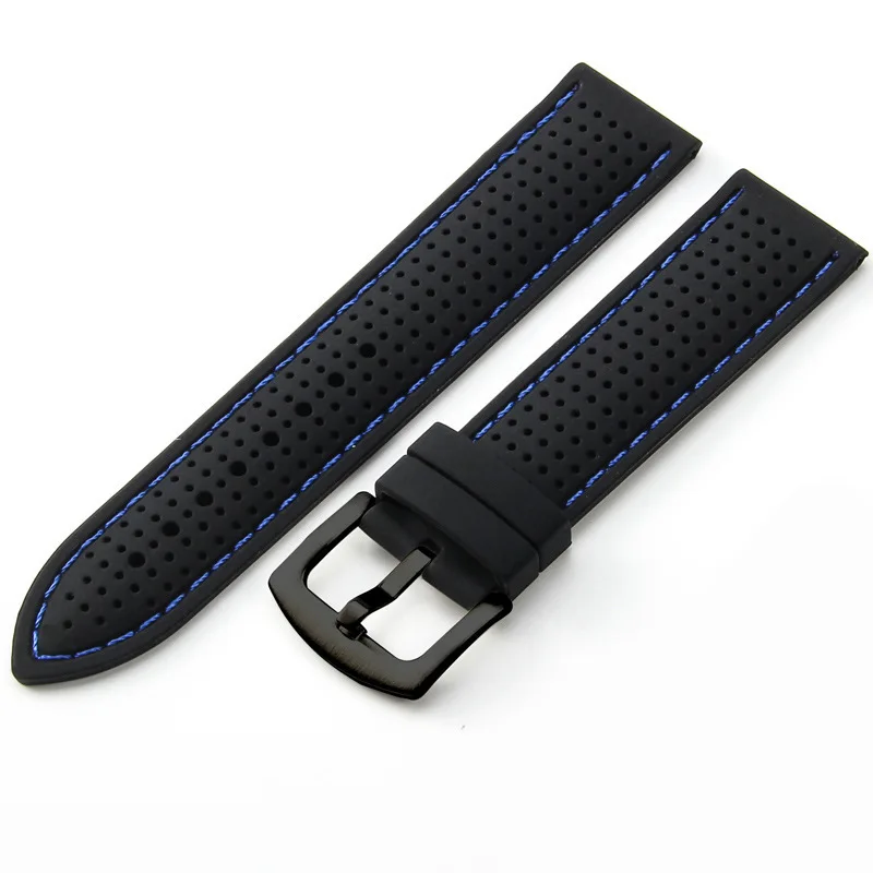 Schwarze Schnalle 20/22/24mm Universelles Schnellverschluss-Silikon-Uhrenarmband, Mehrfarbig Genähtes Atmungsaktives Silikon-Armband