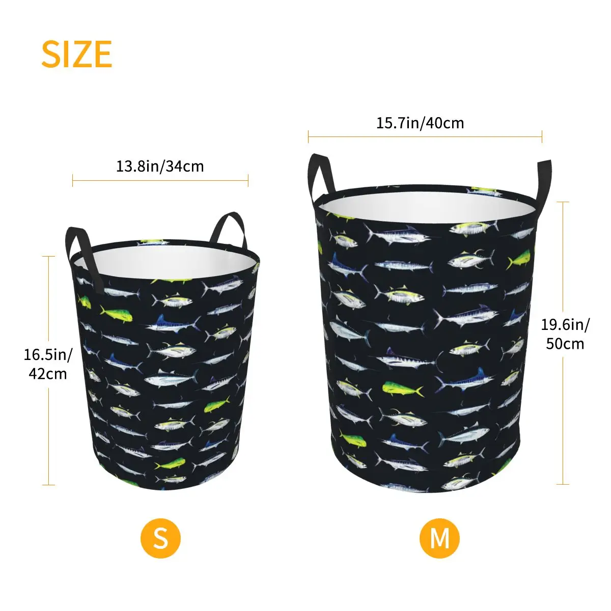 Sportfish Dark Navy Blue BlackYellowfin Tuna Laundry Baskets Dirty Clothes Toys Sundries Storage Basket Large Hamper For Home