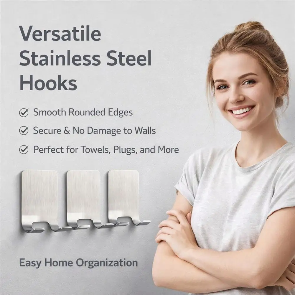 1/3/5pc Stainless Steel Hook Razor Holder Self-Adhesive Shaver Stand Rustproof Bathroom Wall Mount Hook Organizer for Towel Robe