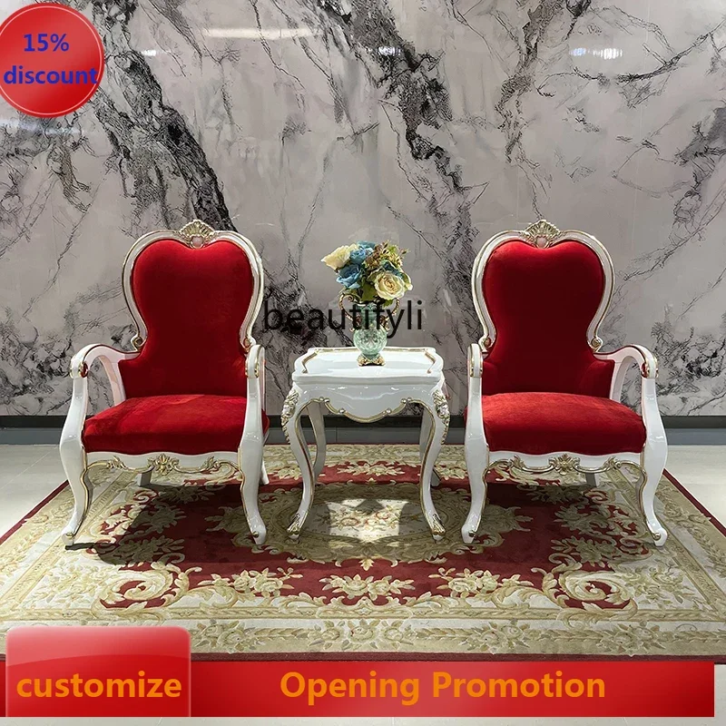 ss8350 French solid wood leisure chair European luxury neoclassical living room single chair carved fabric chair