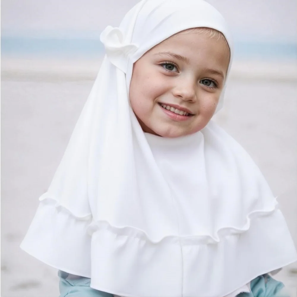 

Мусульманский детский хиджаб для девочек, с рюшами по краю, исламский однотонный головной платок, мгновенный платок, подходит для детей от 2 до 6 лет