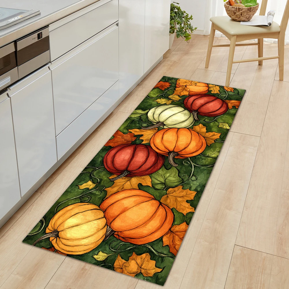 

Halloween Mat Pumpkin Plant Leaves pattern Floor Mat Home Decorative Living Room Rug Anti-Slip Mat Kitchen Carpet Doormat