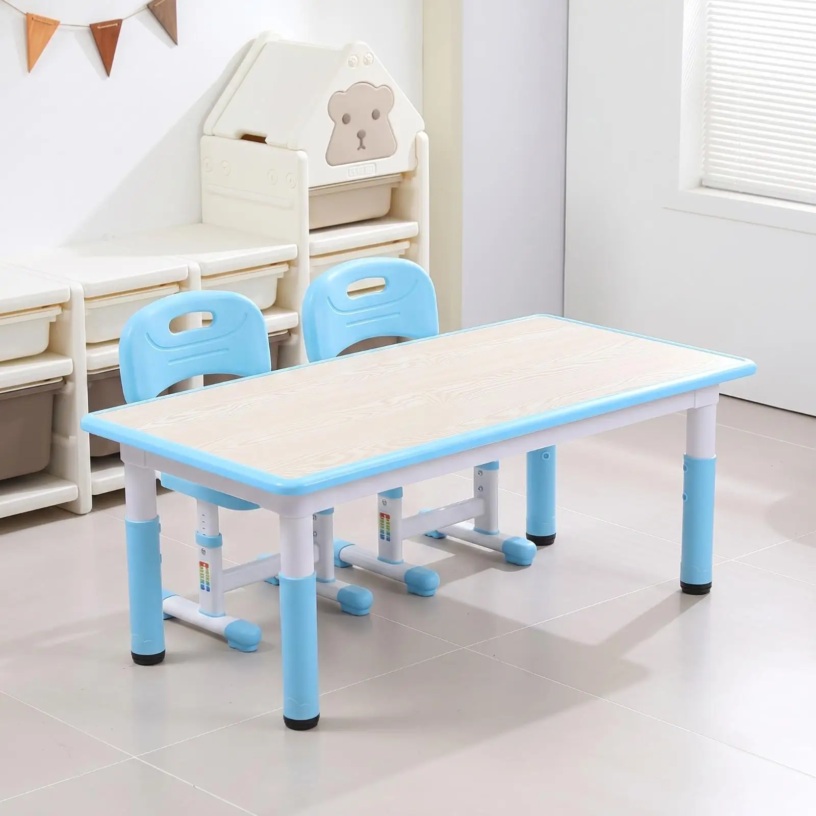 Adjustable Height Children Study Desk with Rounded Corners for Kids Bedroom Creative Drawing Table