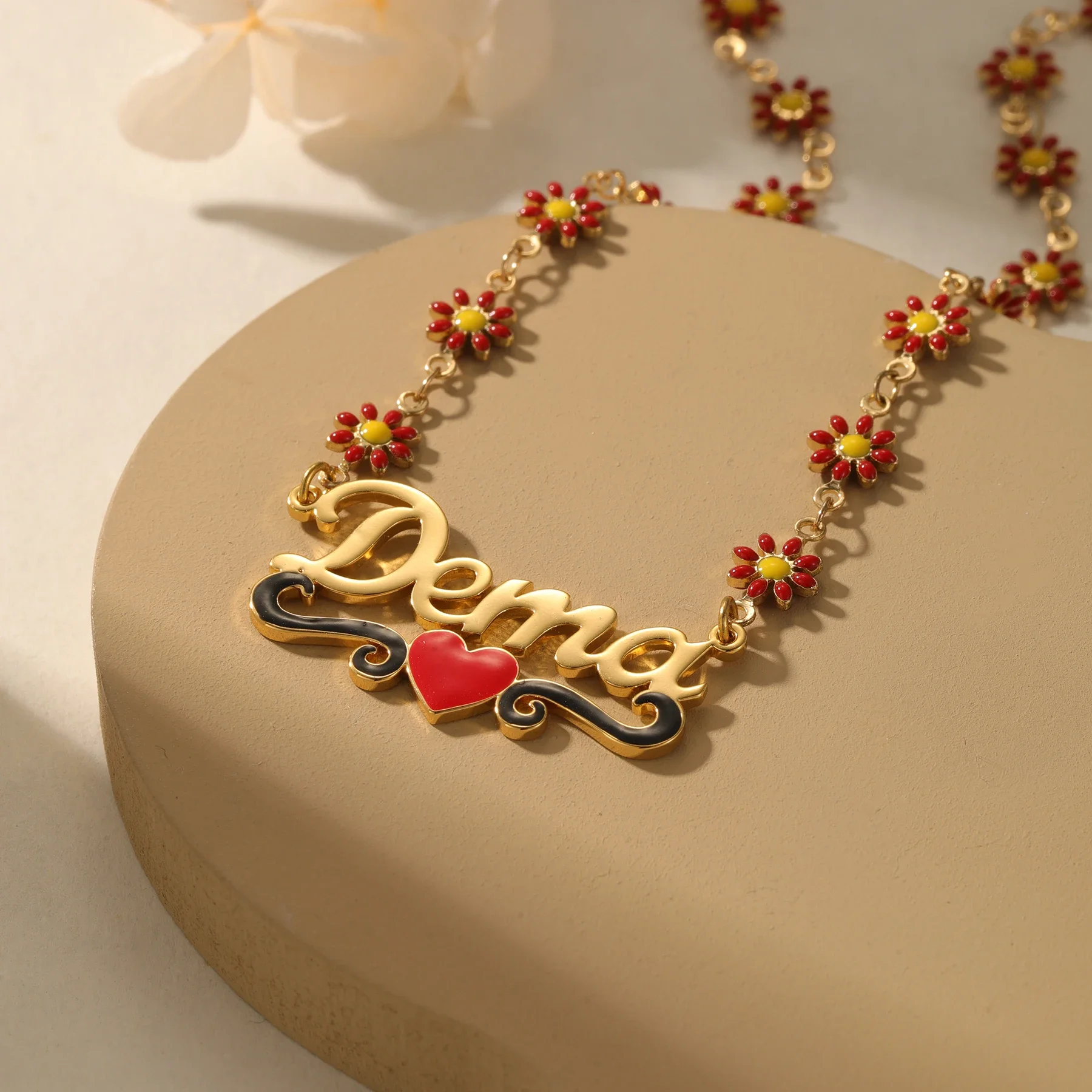 Personalized Enamel Jewelry Customize Any Language with Heart Necklace Wedding Luxury Jewelry Sunflower Chain Gift for Bridal