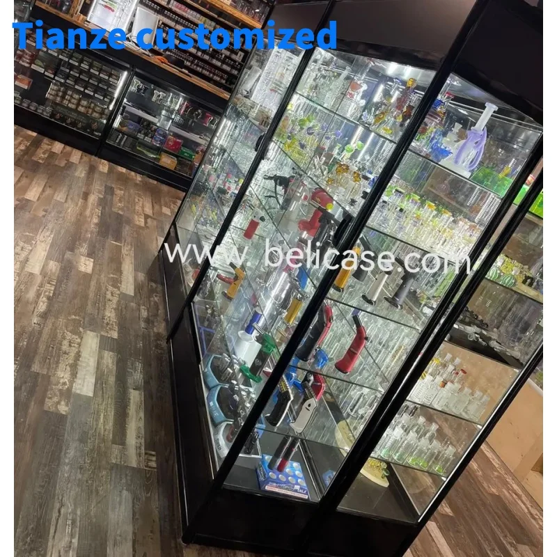 （customized）Customer Factory Glass LED light Aluminium Display  Showcase Wine And Liquor Shelves