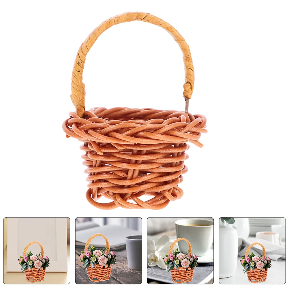 Rattan Flower Basket Tiny Miniature Storage Micro Landscape Decor Dollhouse Woven Collapsible Laundry Baskets