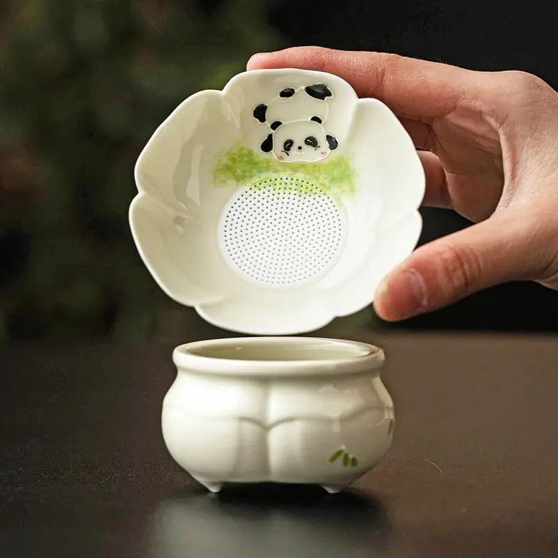 

Hand Drawn Sculpture Panda Tea Strainer, Ceramic Tea Filter, Kung Fu Tea Set Accessories