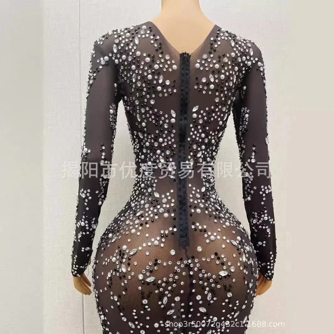 قسط الأسود منظور الجبهة سبليت شبكة الغزل لامعة حجر الراين أنيقة مأدبة ليلة الأداء اللباس Polygonum Multiflorum