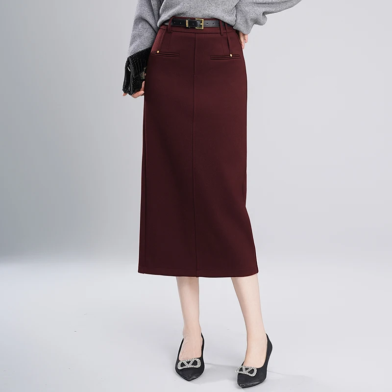 

Womens 2024 Autumn/Winter Red/Black Pencil Skirt Fashion High Waist Ladies S M L XL XXL 3XL Size Female Mid-Calf Skirt