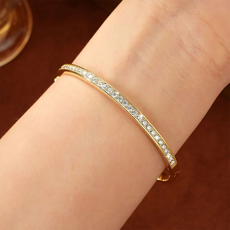Rrjzz Exquisites einreihiges 2,3 mm D-Farbe Moissanit-Armband mit Kanalset, 58 mm Innendurchmesser, Armreif für Damen, Schmuckgeschenke – Detail 17