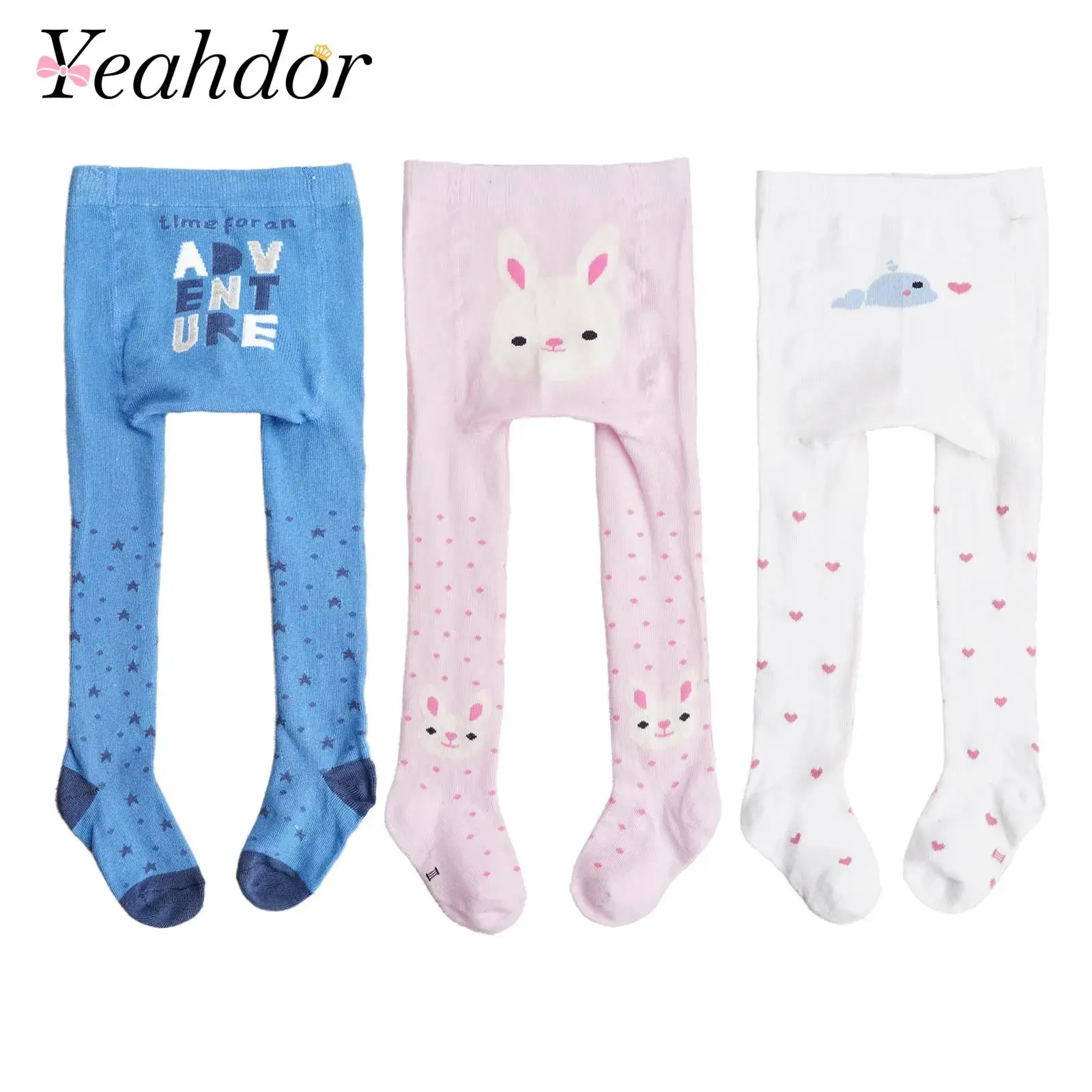 3Pcs Baby Infants Girls Pantyhose 0M-2Y Infants Leggings Cute Cartoon Pattern Footed Tights Leggings Stockings Dress Accessories