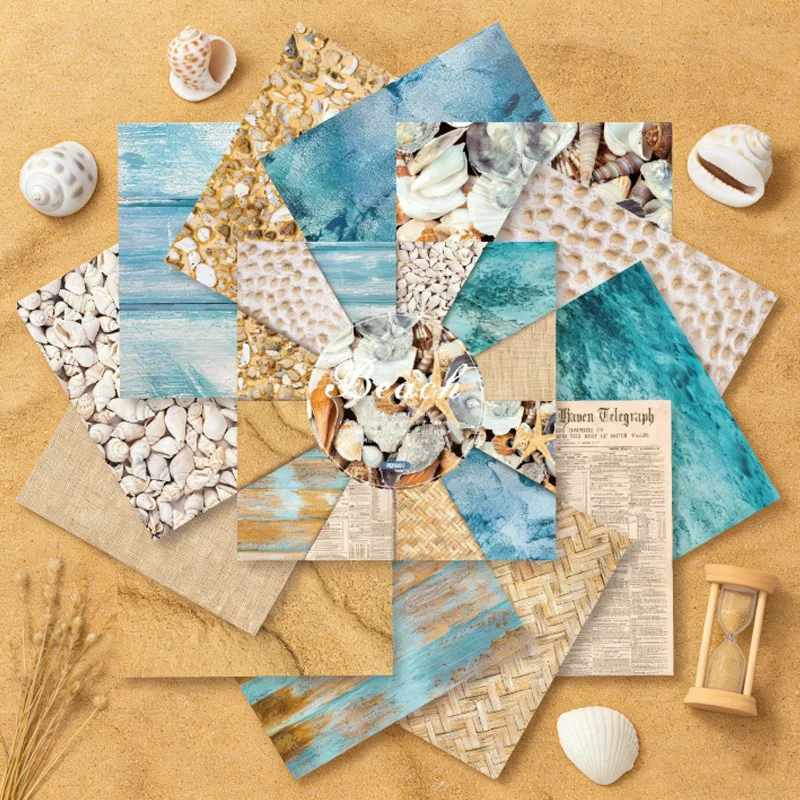 Beach Seashell Starfish Sand Wood Texture 6x6 Scrapbook Paper Pad 24 Sheets Cardstock for Junk Journal Album Craft Background