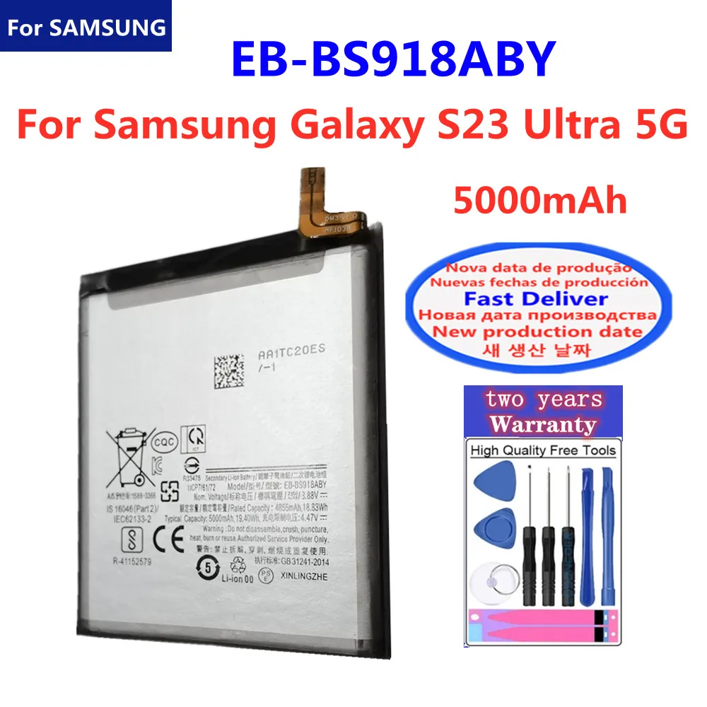 5000 mAh EB-BS918ABY Akku für Samsung Galaxy S23 Ultra 5G S918 Telefonbatterien + kostenlose Werkzeuge
