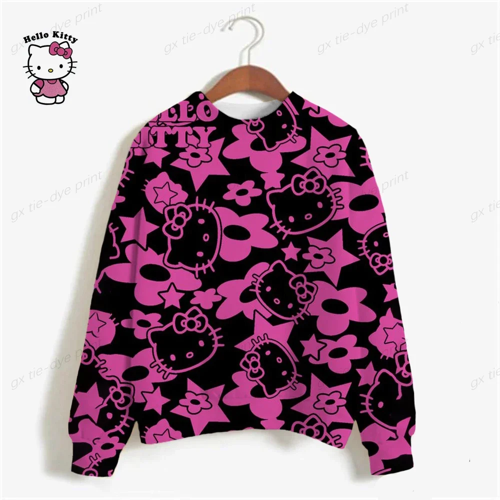 HELLO KITTY Sweatshirt Women S-3XL Hoodie Female Loose Korean Thin Chic Women\'s Sweatshirts Pink Cartoon Kawaii Hoodies Y2K