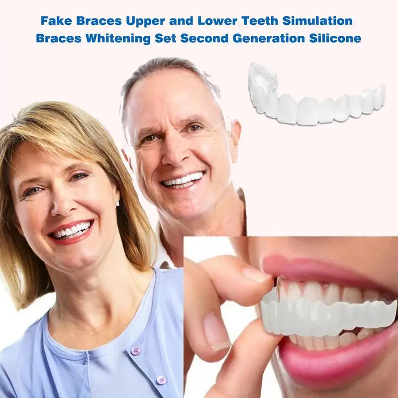 2pcs Safe Realistic Temporary Smile Denture Instant Veneer Dentures Upper Lower Jaw Denture Teeth Replacement For Speech Meeting