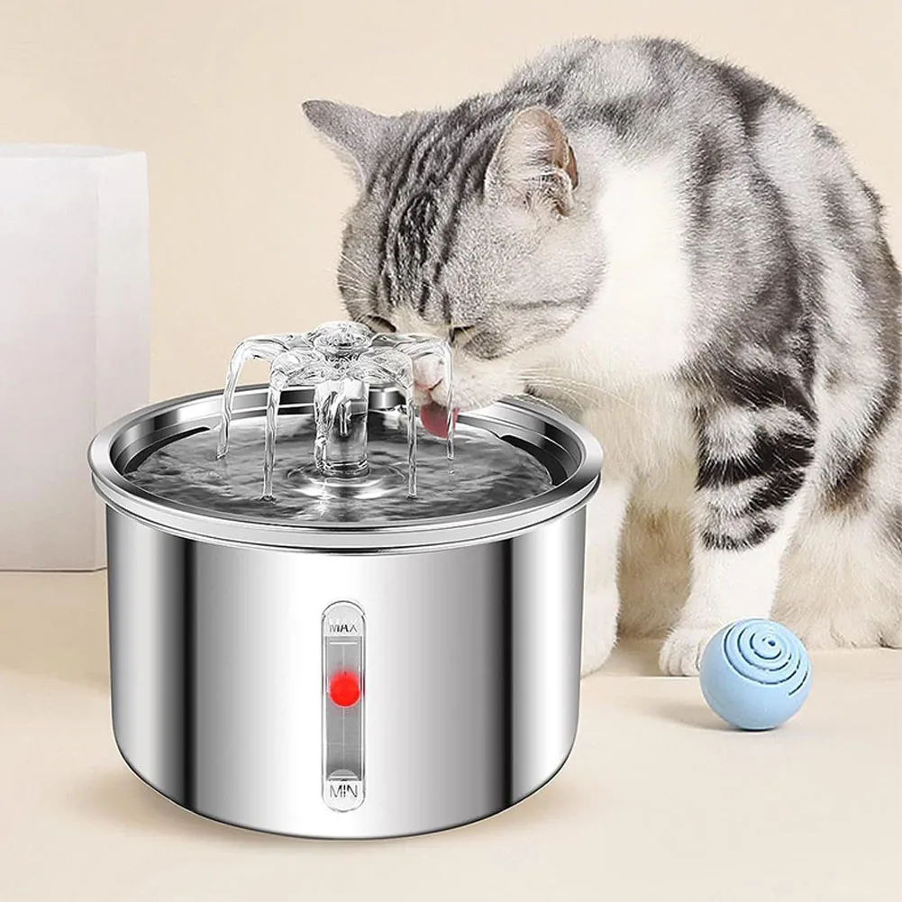 2L Stainless Steel Pet Water Feeder Cat Automatic Water Fountain Electric Mute for Cat Dog Filter Fountain Smart Drinking Bowl