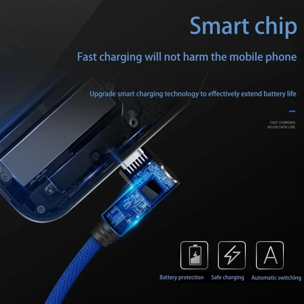 90 درجة الكوع USB A إلى كابل شحن الإضاءة آيفون 14 13 12 11 برو ماكس XS XR X 8 7 6 مضفر شاحن بيانات الحبل 1 متر 2 متر 3 متر